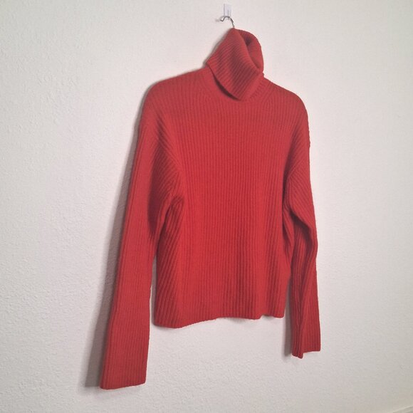 H&M Red Turtleneck Sweater Sz XS Ribbed Wool Blend Minimalist Christmas Holiday - Picture 3 of 12